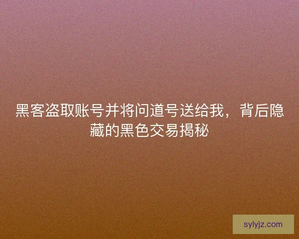 黑客盗取账号并将问道号送给我，背后隐藏的黑色交易揭秘